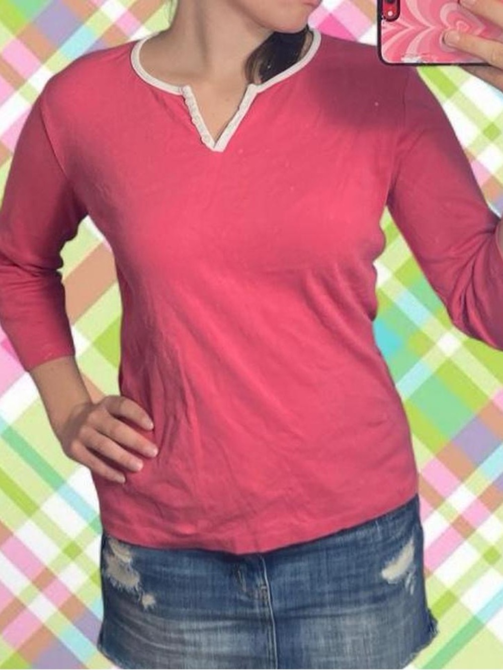 Jones New York Hot Pink Top with White Trim